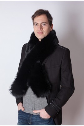 Black fox  fur scarf - unisex